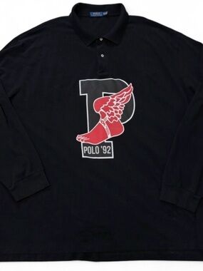 Polo Ralph Lauren 1992 Stadium P Wing Rugby Shirt Black Mens Size 6XB Big & tall
